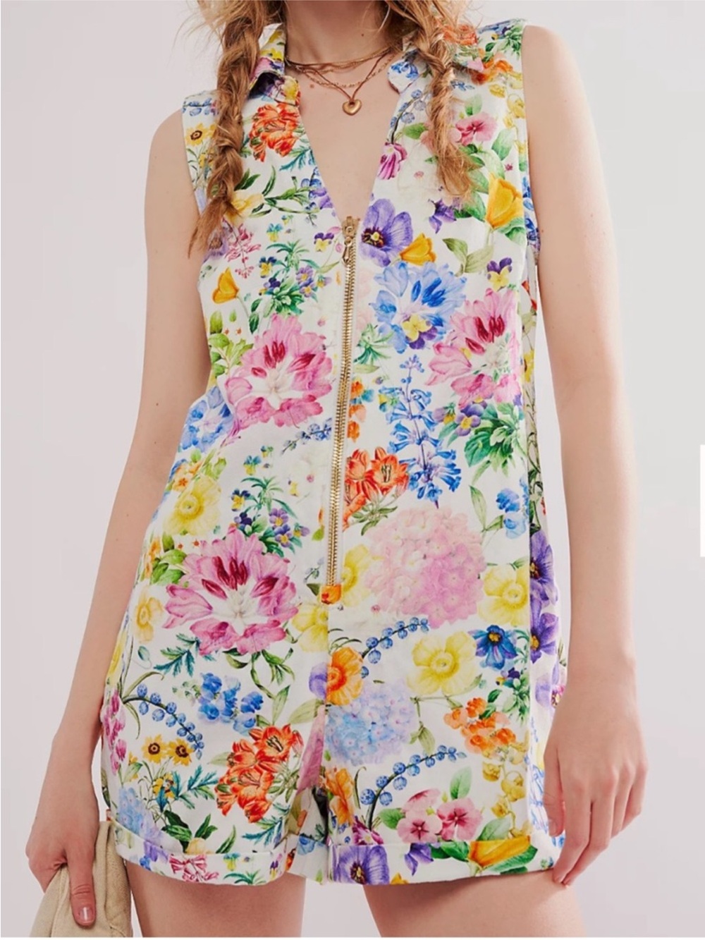 ⭐️SHOW ME YOUR MUMU Reno Romper Ivory Botanical Floral Size LG boho festival⭐️